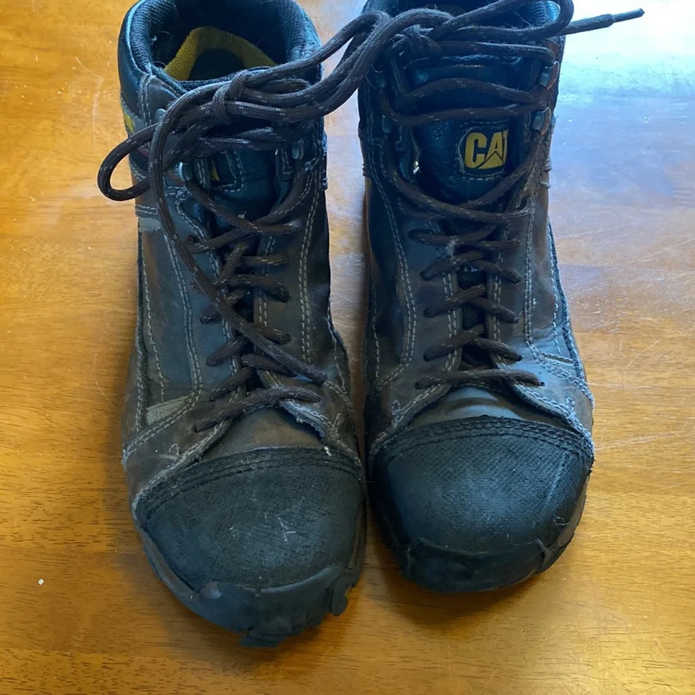 Caterpillar Brown Black Boots 8 Leather Upper Steel Toe